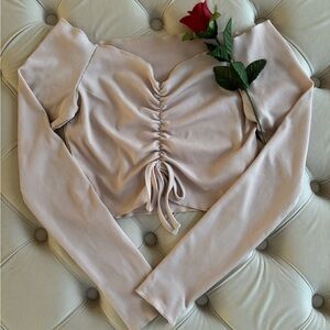 SHEIN XS Cream/Ballerina Pink Cropped Off-Shoulder Long-Sleeve Top
